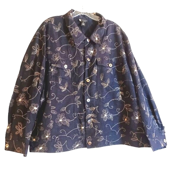 Carole Little Jackets & Blazers - Vintage Black Silk Embroidered Wearable Art Full Button Jacket 3X